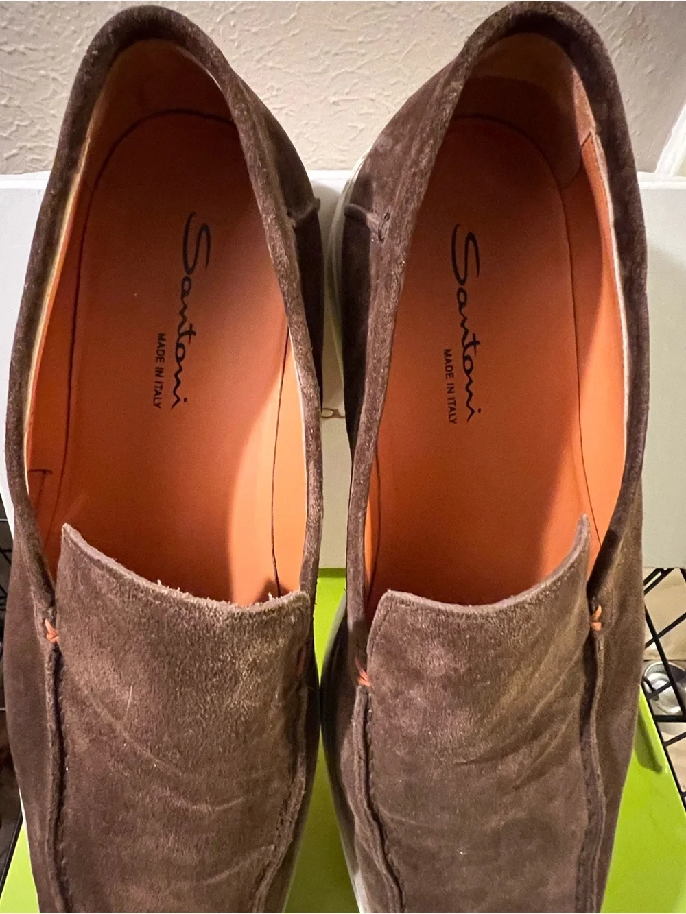Santoni Italy Luxury Men’s Brown Botanist Suede Slip On Shoes Loafers Size 12